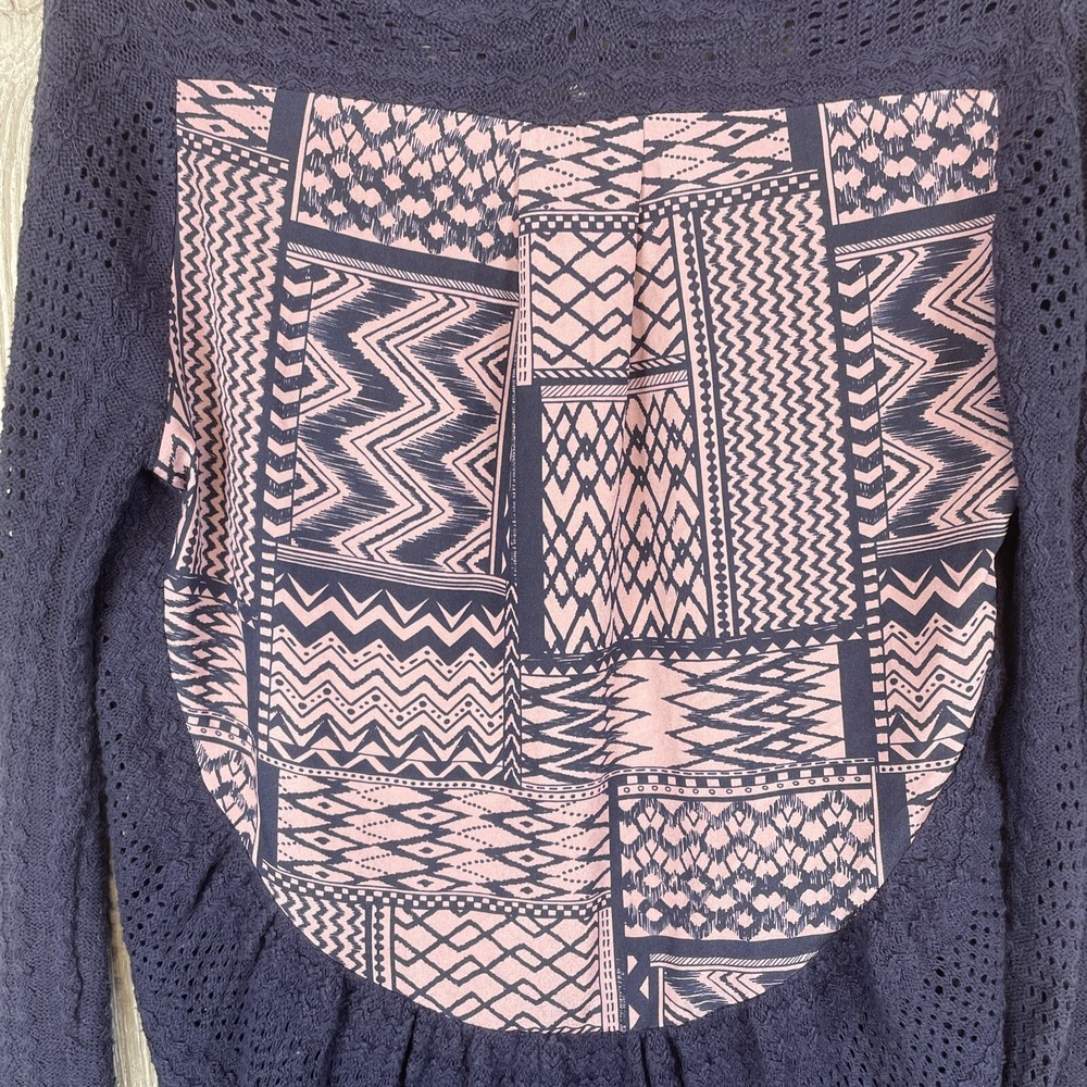 Knitted & Knotted Cardigan Womens Small‎ Navy Blue Tribal Boho Artsy Open Front - Picture 4 of 6